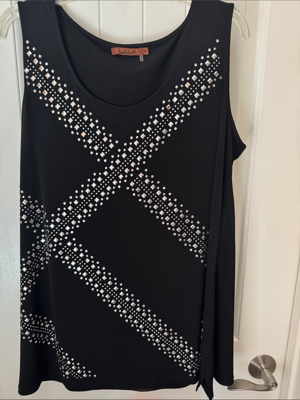 Belldini Black Sleeveless Tank with Silver Studded X Design Sz 1x